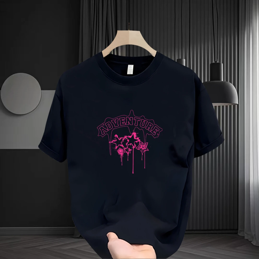 潮男痞帅T恤短袖男士夏季2025新款大码100%纯棉宽松半袖时尚上衣