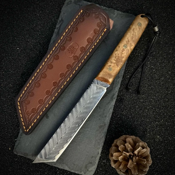 逆鳞【收藏级】进口锻造大马士革钢户外水果刀