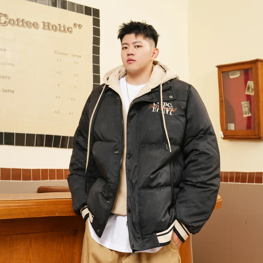 THE PANG潮牌大码男装胖子冬季假两件连帽棉服男宽松冬装保暖棉衣