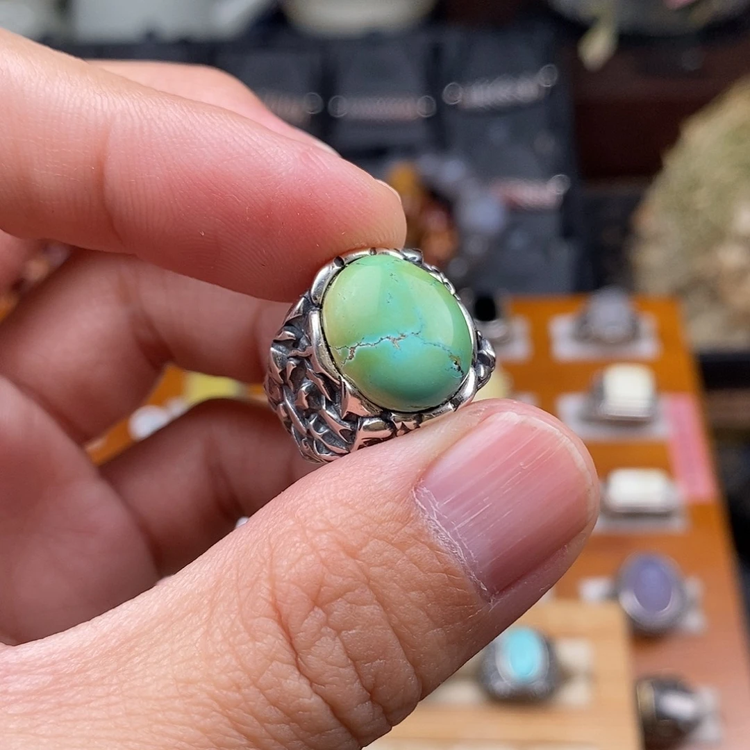 绿松石银S925镶嵌戒指