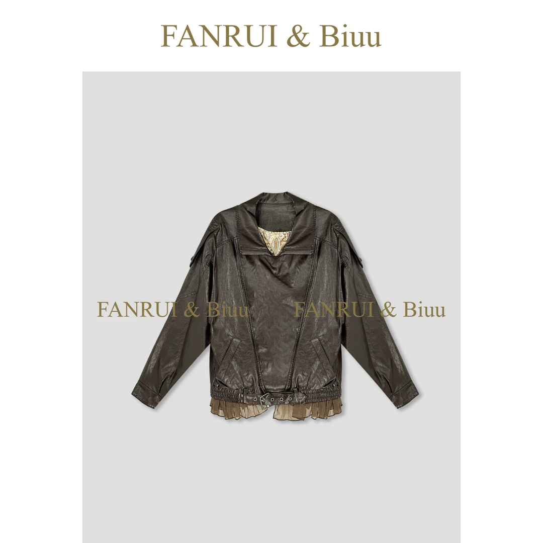 FANRUI/泛芮「生命之树」100蛋白皮立领复古高级感皮衣外套女B17813