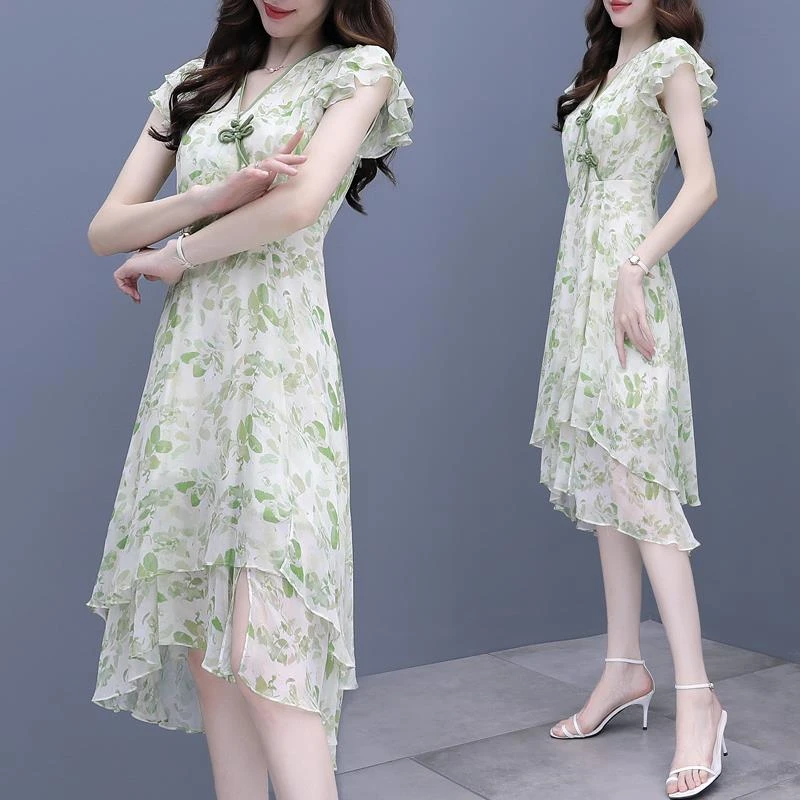 她他百伦2025年新款女装碎花雪纺连衣裙女夏季气质时尚显瘦印花蛋