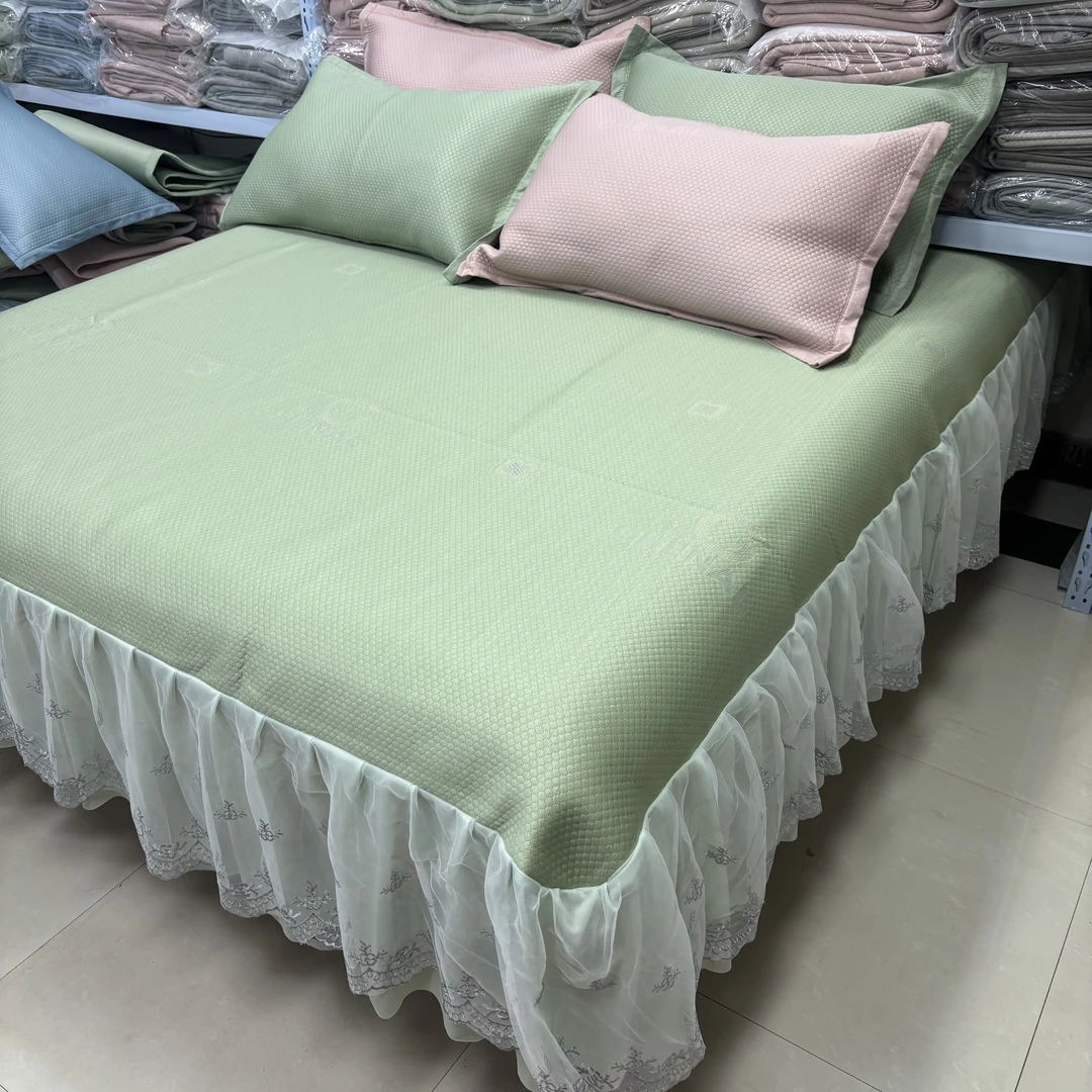 【香奈儿】高支高密100%乙纶PE高凉感冰豆豆凉席子蕾丝床裙款三件套