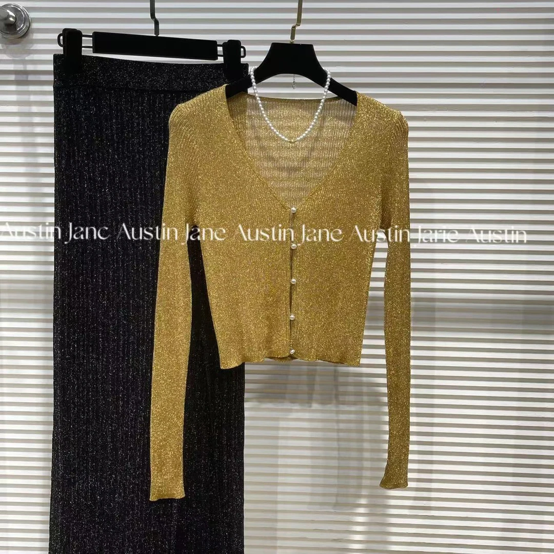 Jane Austin •（金丝）2024水晶纱显瘦长袖百搭潮流轻奢气质打底