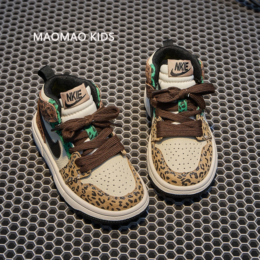 中大童单里二棉新款冬季时尚豹纹高帮男女童潮酷韩板网红鞋百搭