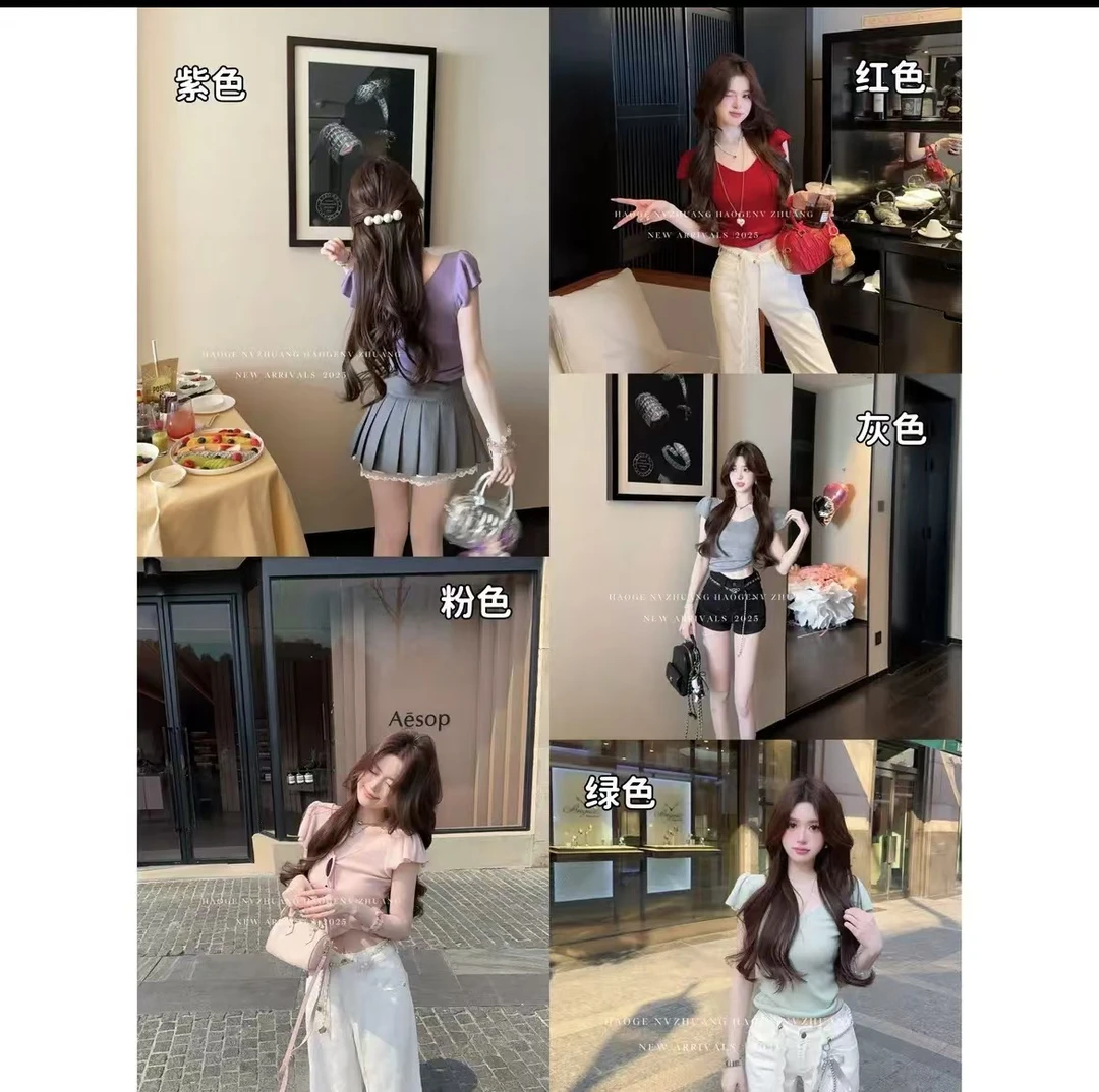 2026年春夏新款纯欲小飞袖针织衫女短款上衣百搭简约时尚W1-63