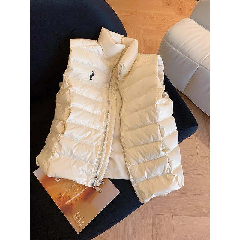 韩版简约绣花气质立领无袖马甲外套纯色高级感夹棉轻薄背心上衣潮