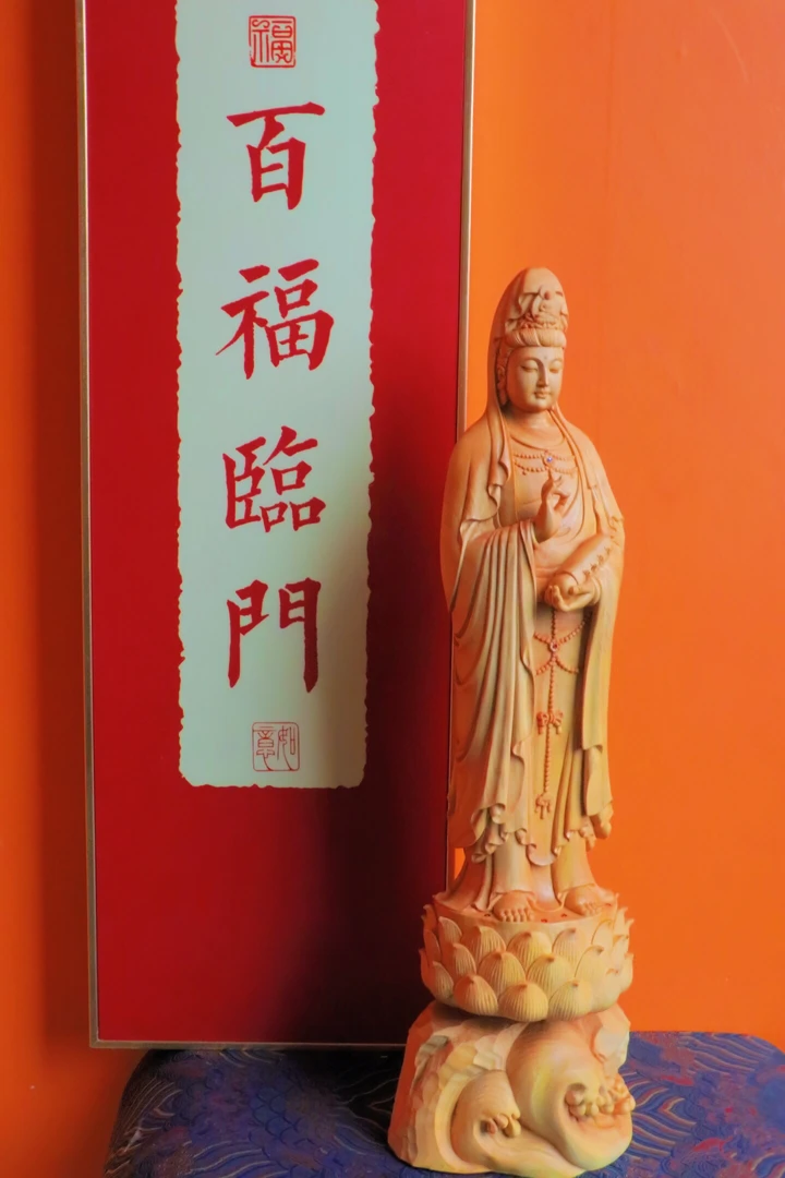 小叶黄杨木南海摆件工艺品观音雕刻