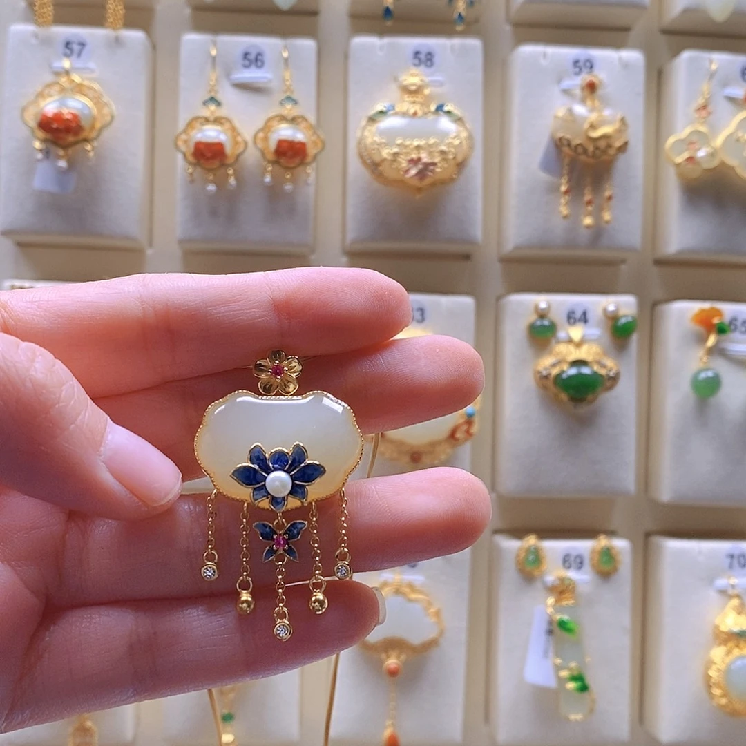 和田玉颈饰银S925镶嵌