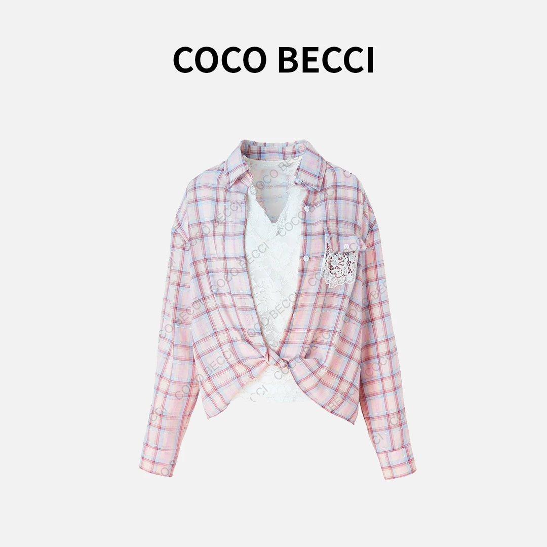 COCO BECCI【浅春格调】 粉格纹衬衫两件套YT25JS110008A