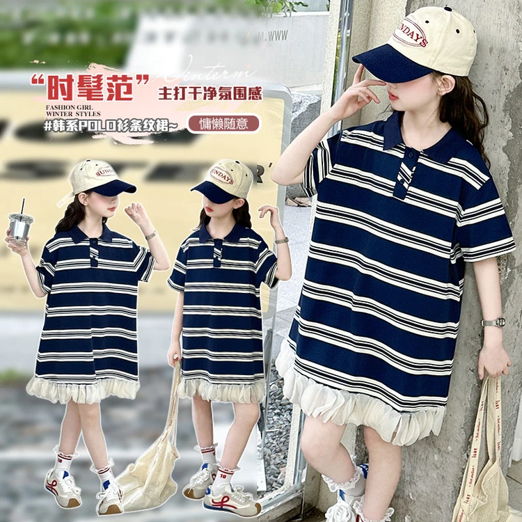 女童连衣裙夏季2025新款儿童装学院风裙子小女孩polo裙洋气公主裙