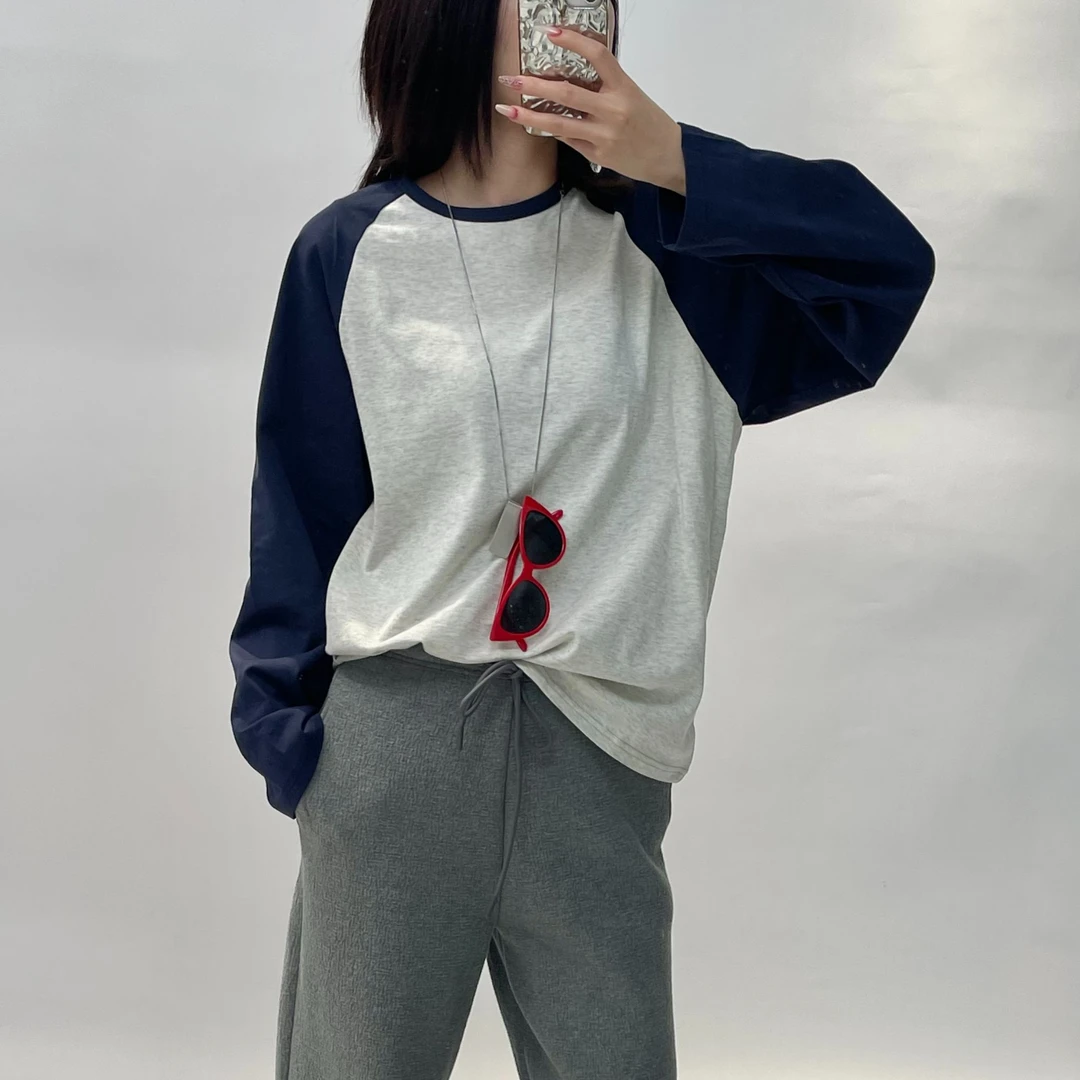 河岸家买手店设计师MONOHA复古美式插肩袖长袖打底T恤25春