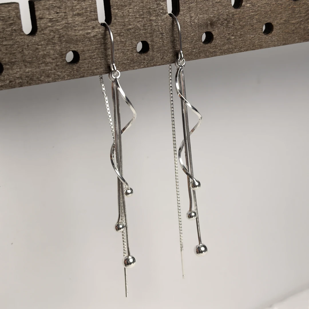 足银耳饰 足银990长款流苏耳线气质耳饰高级轻奢显脸瘦耳环流珠