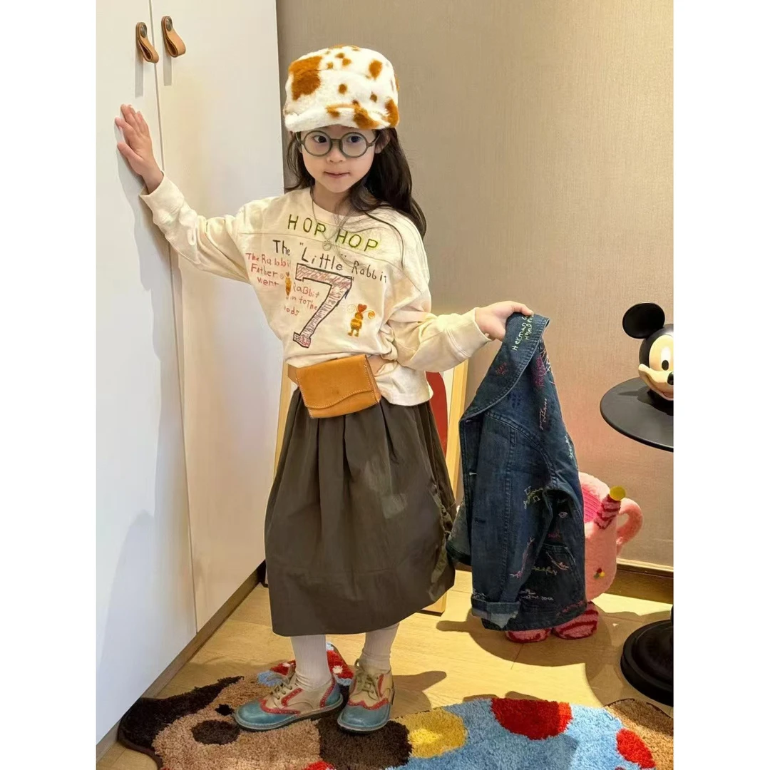 3-8岁日系春夏季宝宝长袖灯笼裙新款儿童裙子休闲洋气百搭半身裙