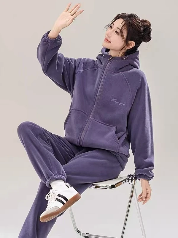 2026年新款爆款秋冬奥粒绒绒加厚加绒连帽休闲家居服睡衣套可外穿