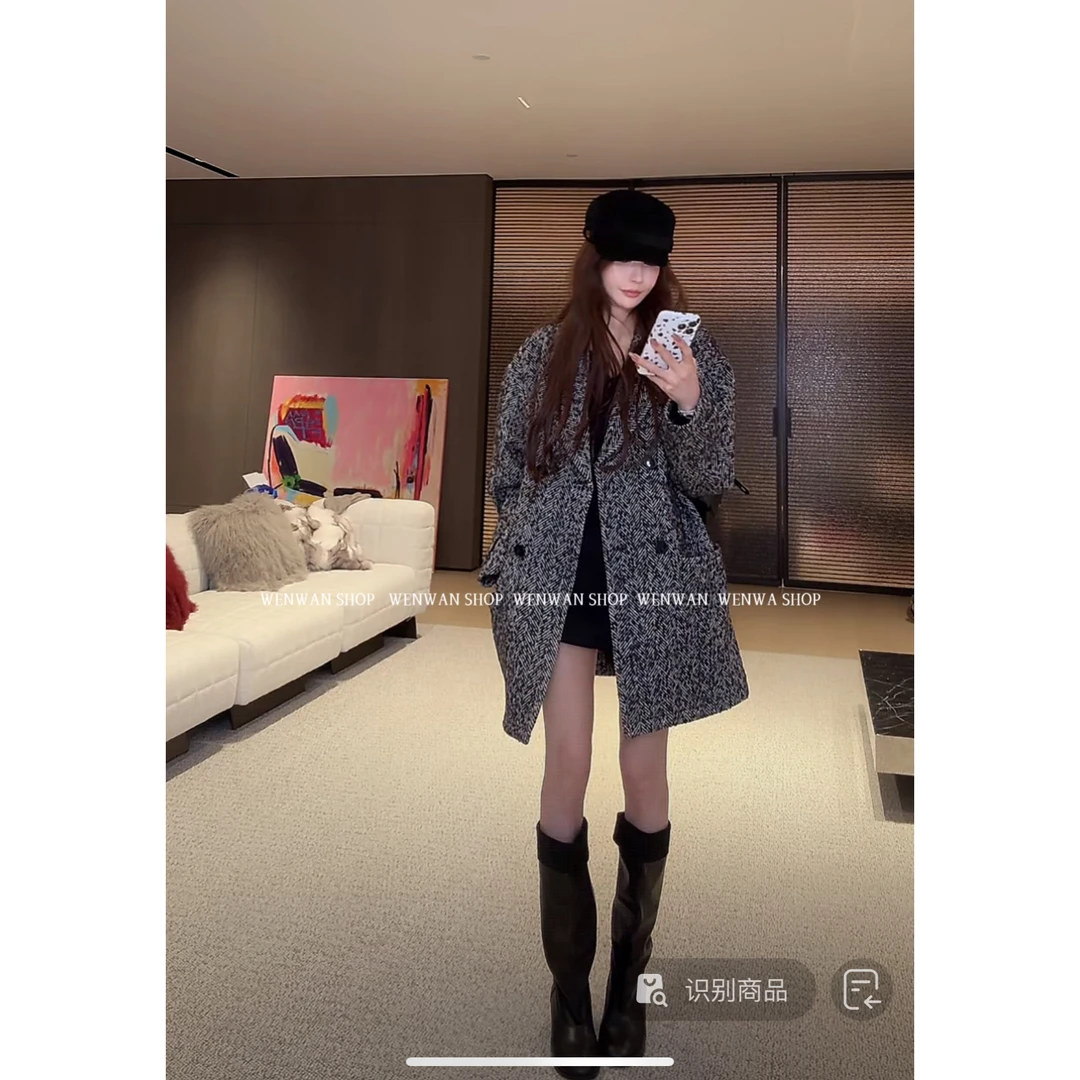 221-NO退NO换【私服定制】花灰色廓形毛呢西装外套