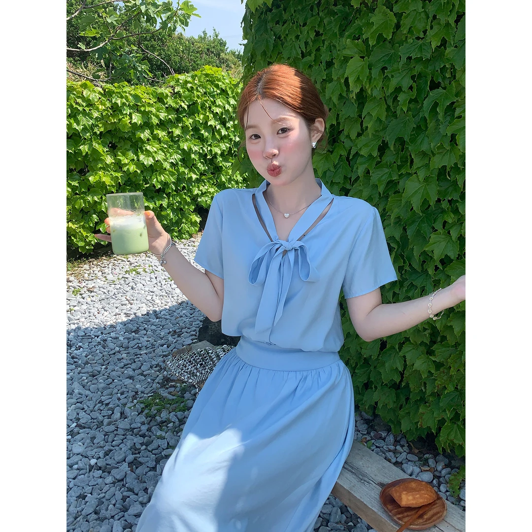 火火火【海雾铃兰】 韩系气质系带上衣半身裙S33925HH52