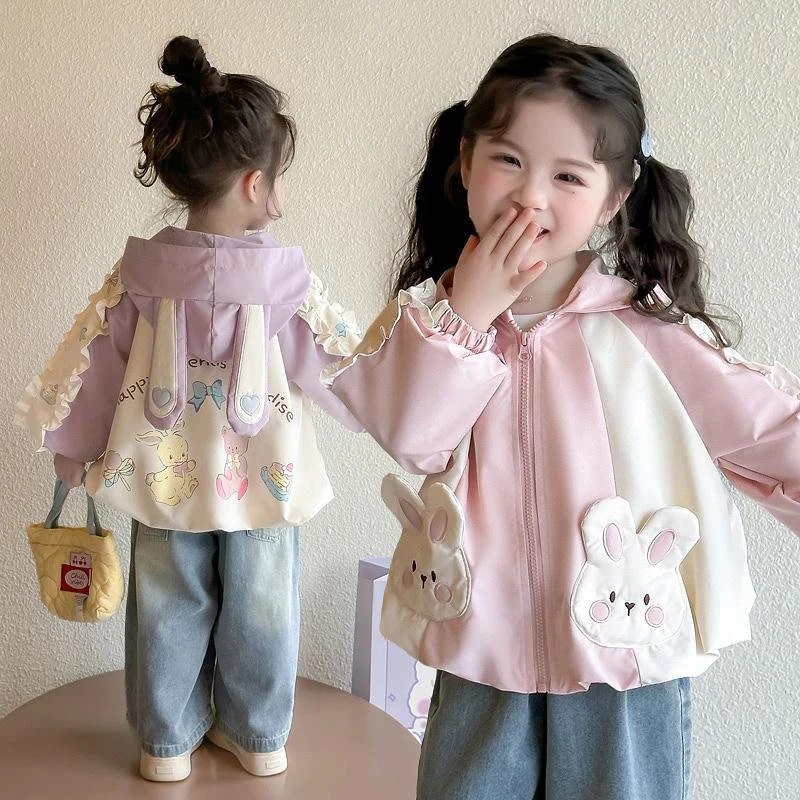 女童外套春秋新款洋派衣服儿童连帽秋季冲锋衣宝宝春装夹克衫