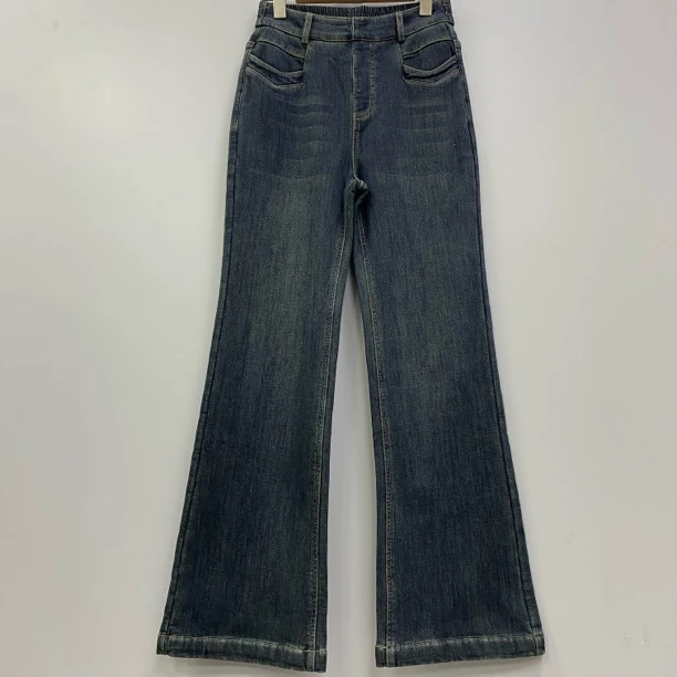 1001#新款女装加绒微喇牛仔裤