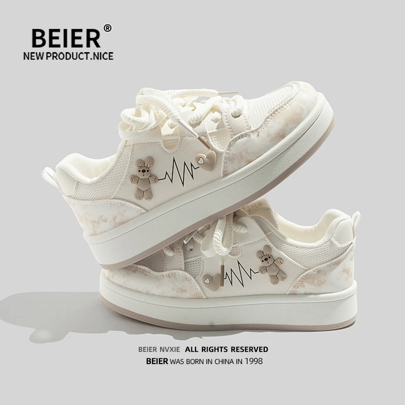 BEIER多巴胺百搭厚底板鞋2025夏季新款网面透气ins风校园女鞋2306