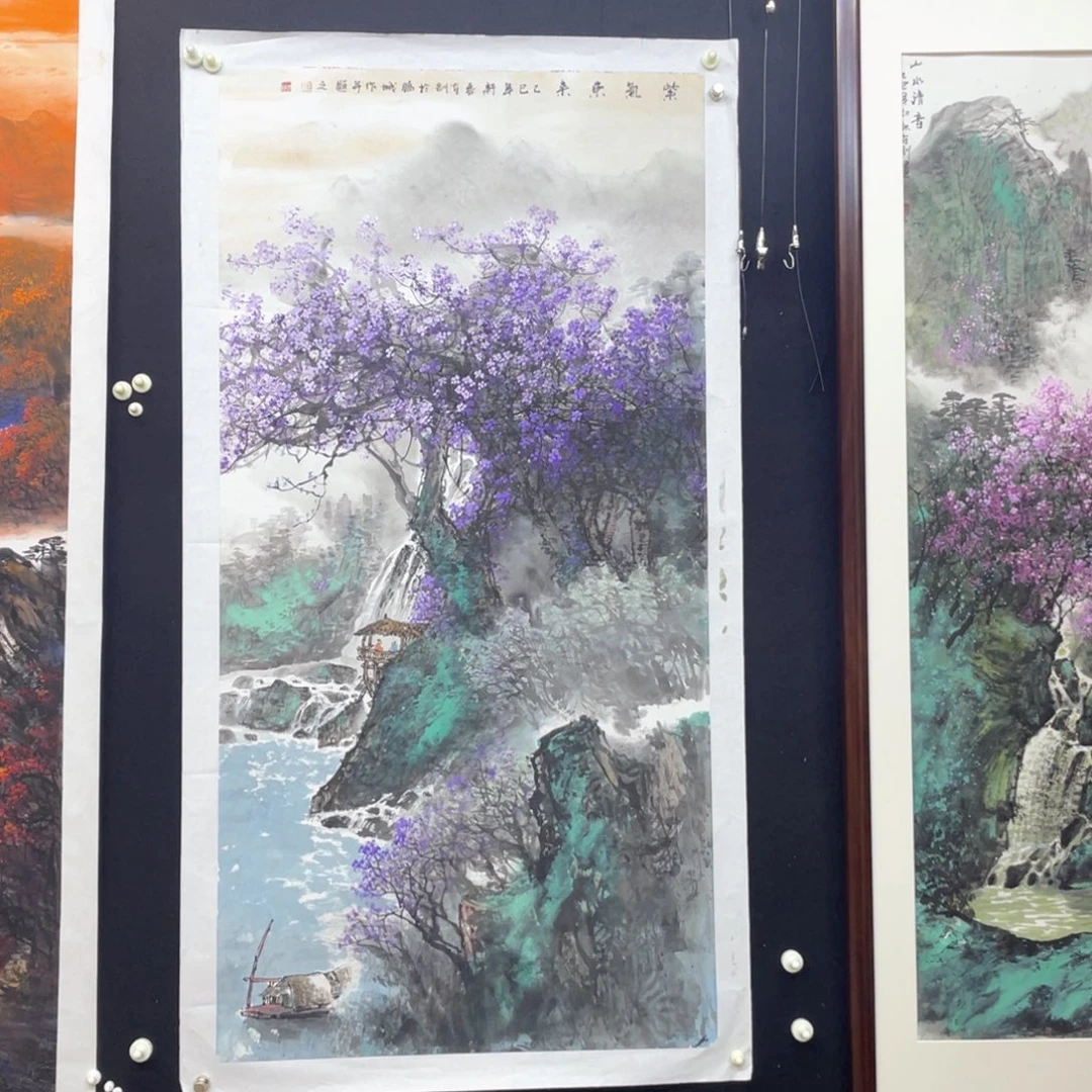 云***心国画手绘国画，精品山水，带实木框包邮