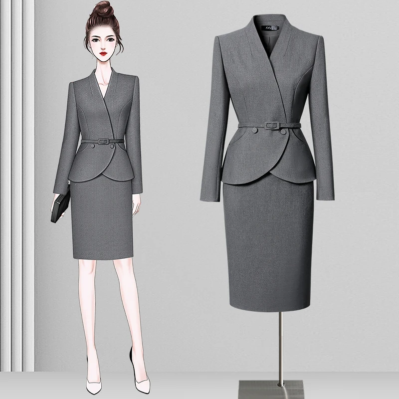 收腰西装套装女春秋2025新款正式场合职业套裙置业顾问会务工作服