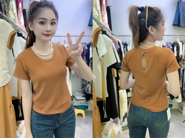 分码显瘦圆领少女风韩版露背上衣2396