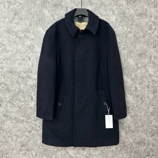 95新 BURBERRY/博柏利 藏青色翻领大衣外套