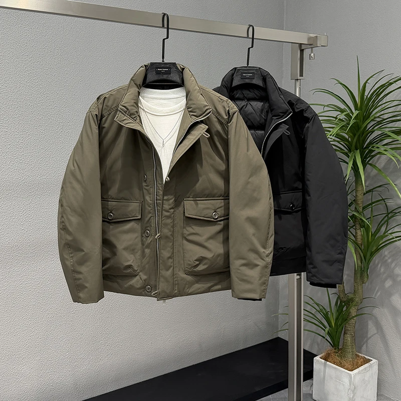 男士中国风纯色90白鸭绒羽绒服2025冬季新款潮牌宽松立领夹克外套