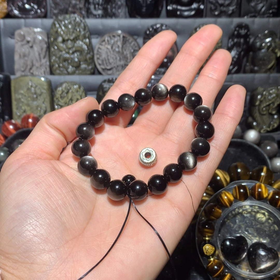 黑曜岩手串未镶嵌离**视属龙卡10