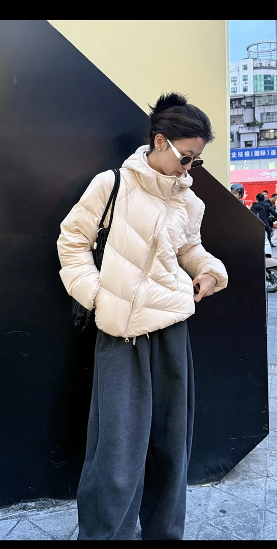 斜拉链解构连帽排骨男加厚冬季设计感保暖宽松外套上衣
