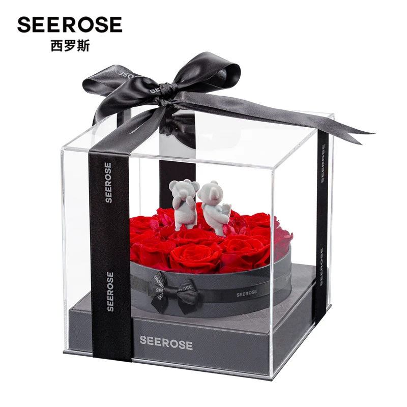 SEEROSE/西罗斯永生花圆形礼盒玫瑰花束送女生朋友结婚情人节礼物