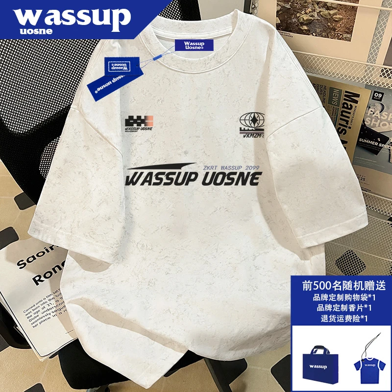 WASSUP UOSNE短袖t恤男生夏季宽松美式复古半袖潮牌痞帅炸街男装