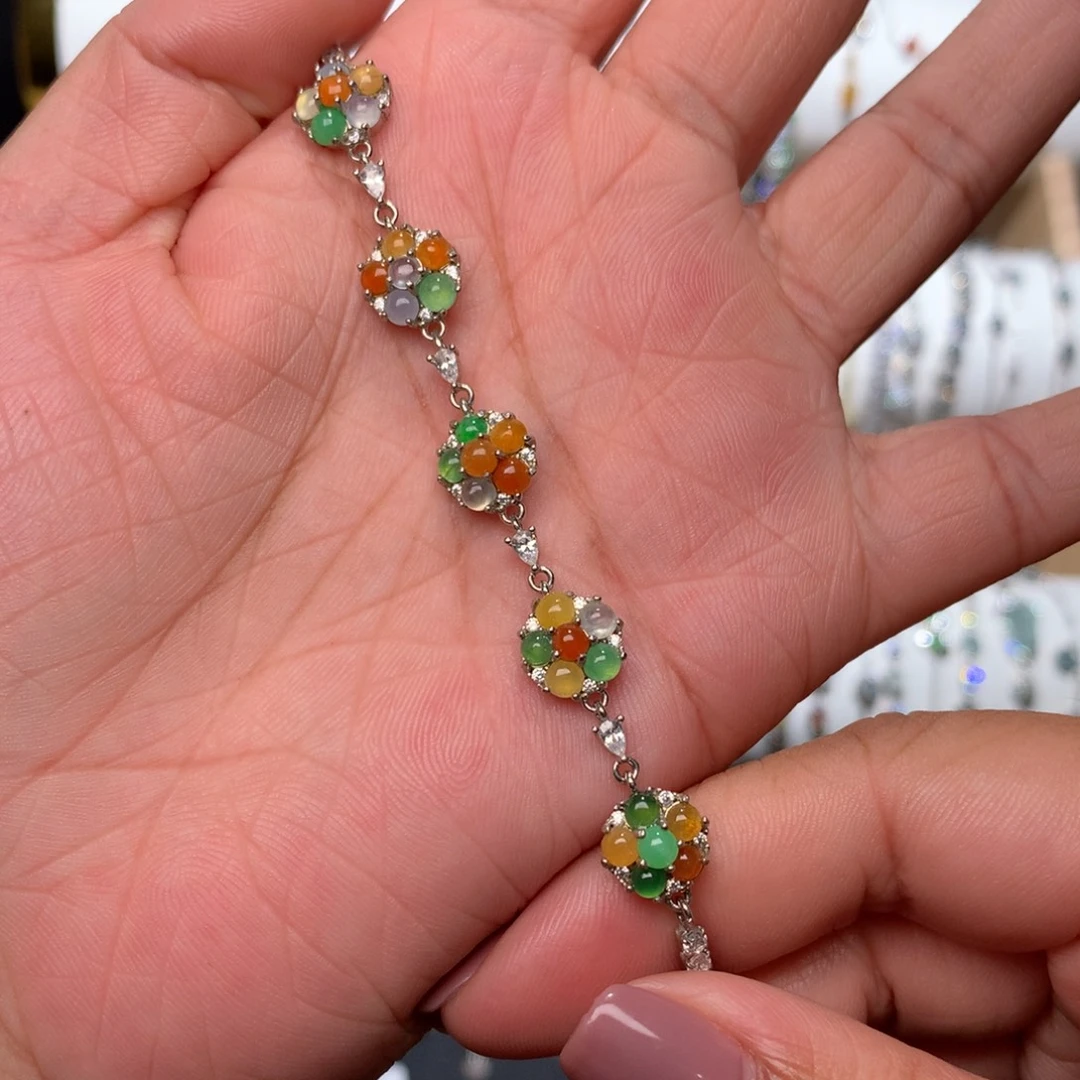 翡翠银S925镶嵌耳饰手链