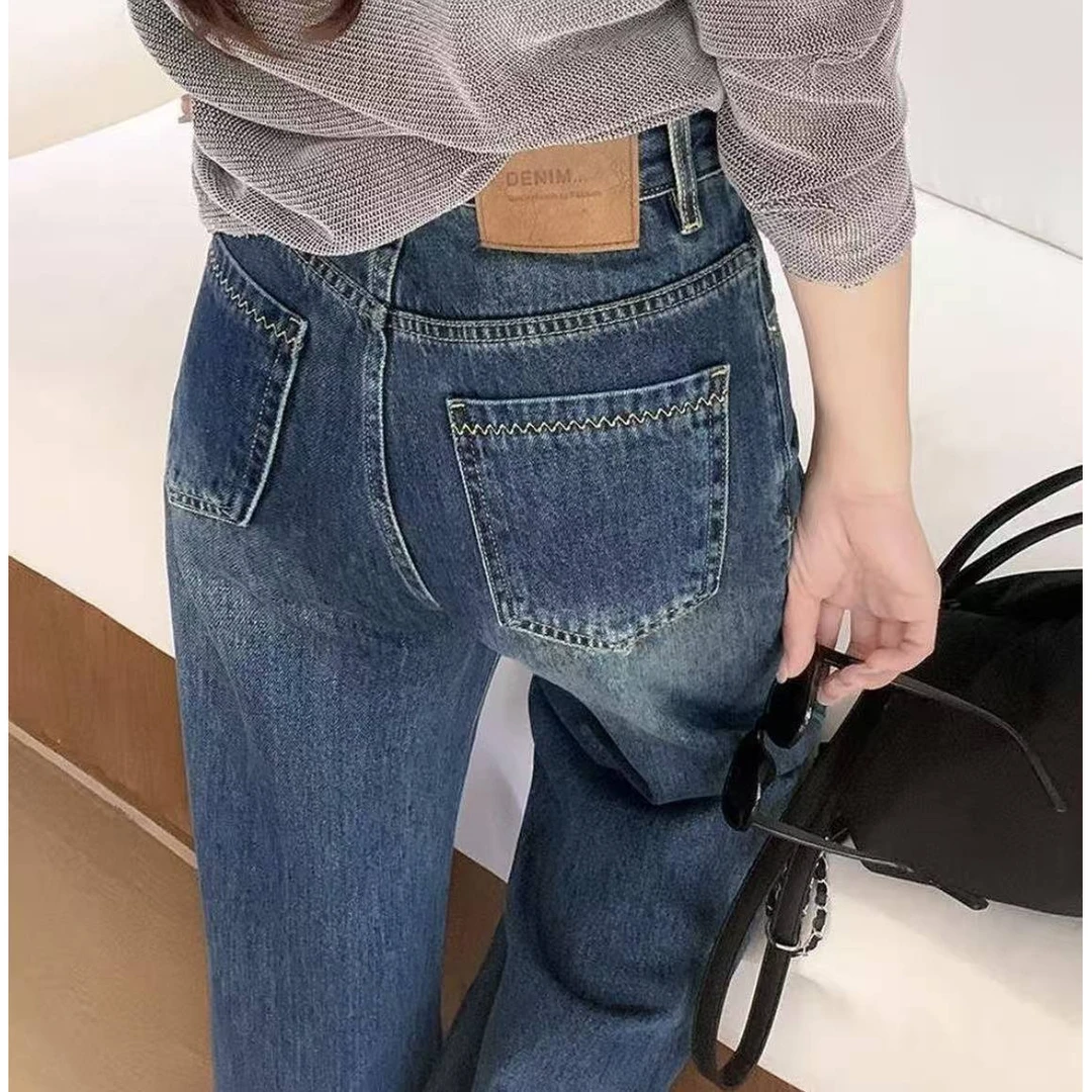 【现货+运费险】2025秋新款水洗软牛仔裤女窄版阔腿裤宽松显腿长