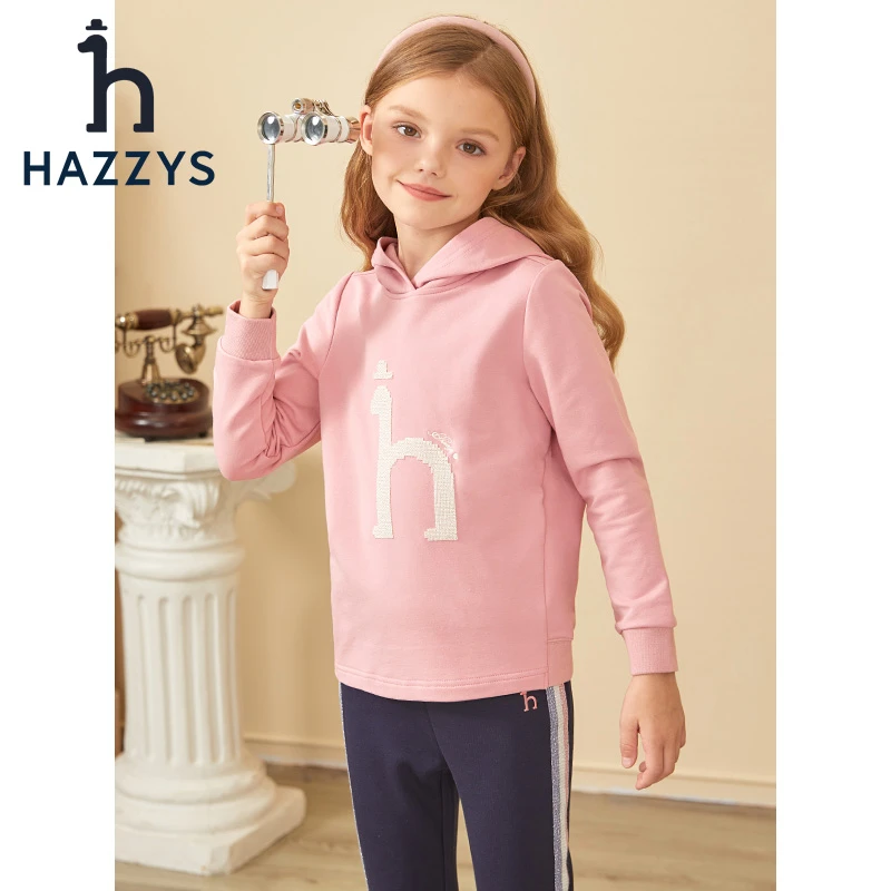 Hazzys/哈吉斯品牌童装【一诺爸爸】女童连帽卫衣长袖运动春季休闲