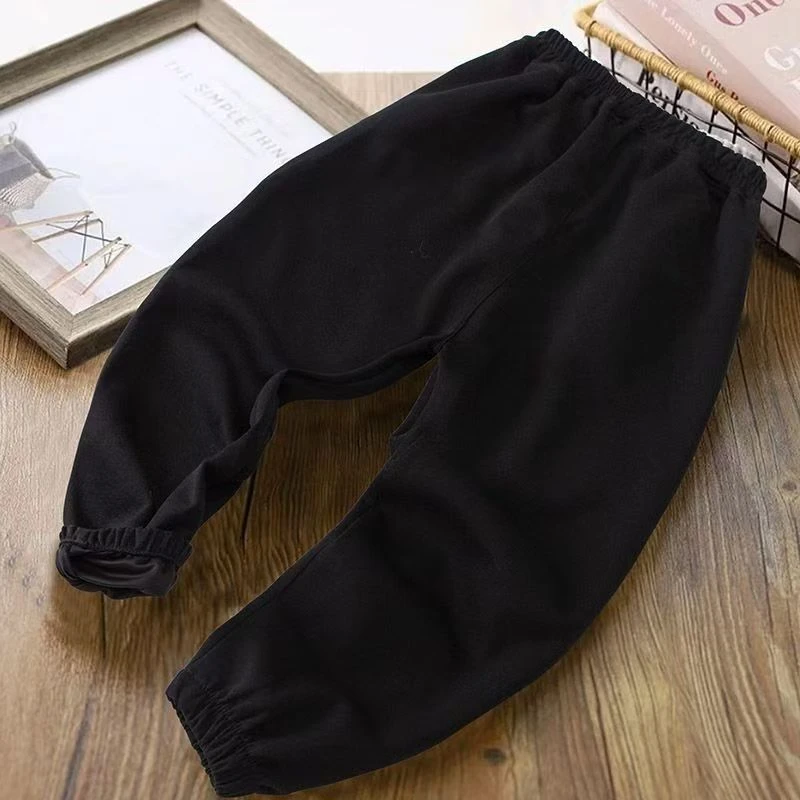 A14秋款薄绒黑色儿童运动长裤