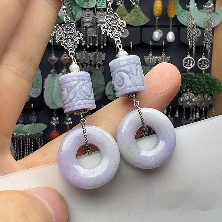 筱***阳银S925镶嵌翡翠耳饰