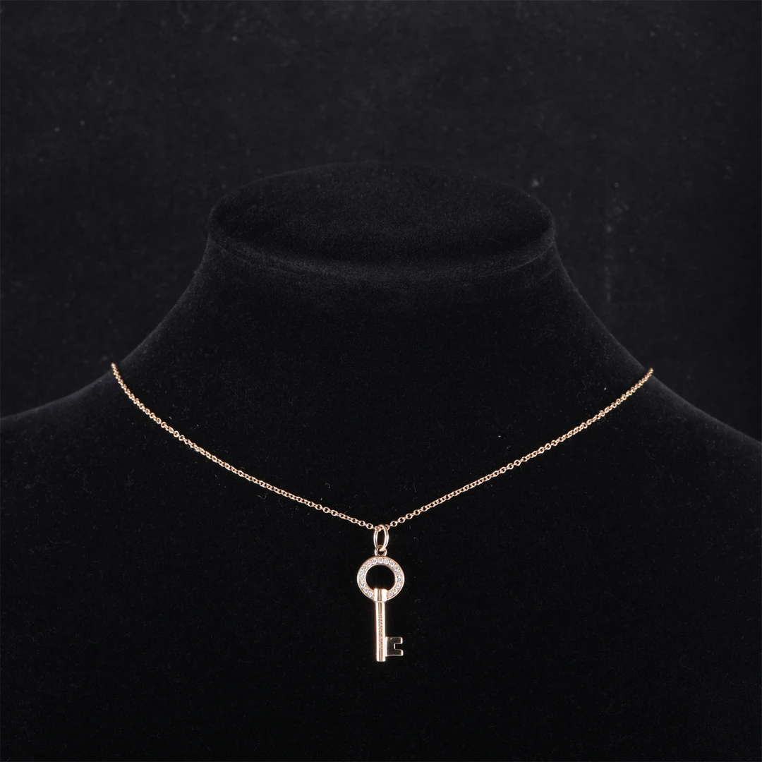 99新 Tiffany & Co./蒂芙尼 【黑黑】 18K玫瑰金 钻石 钥匙项链