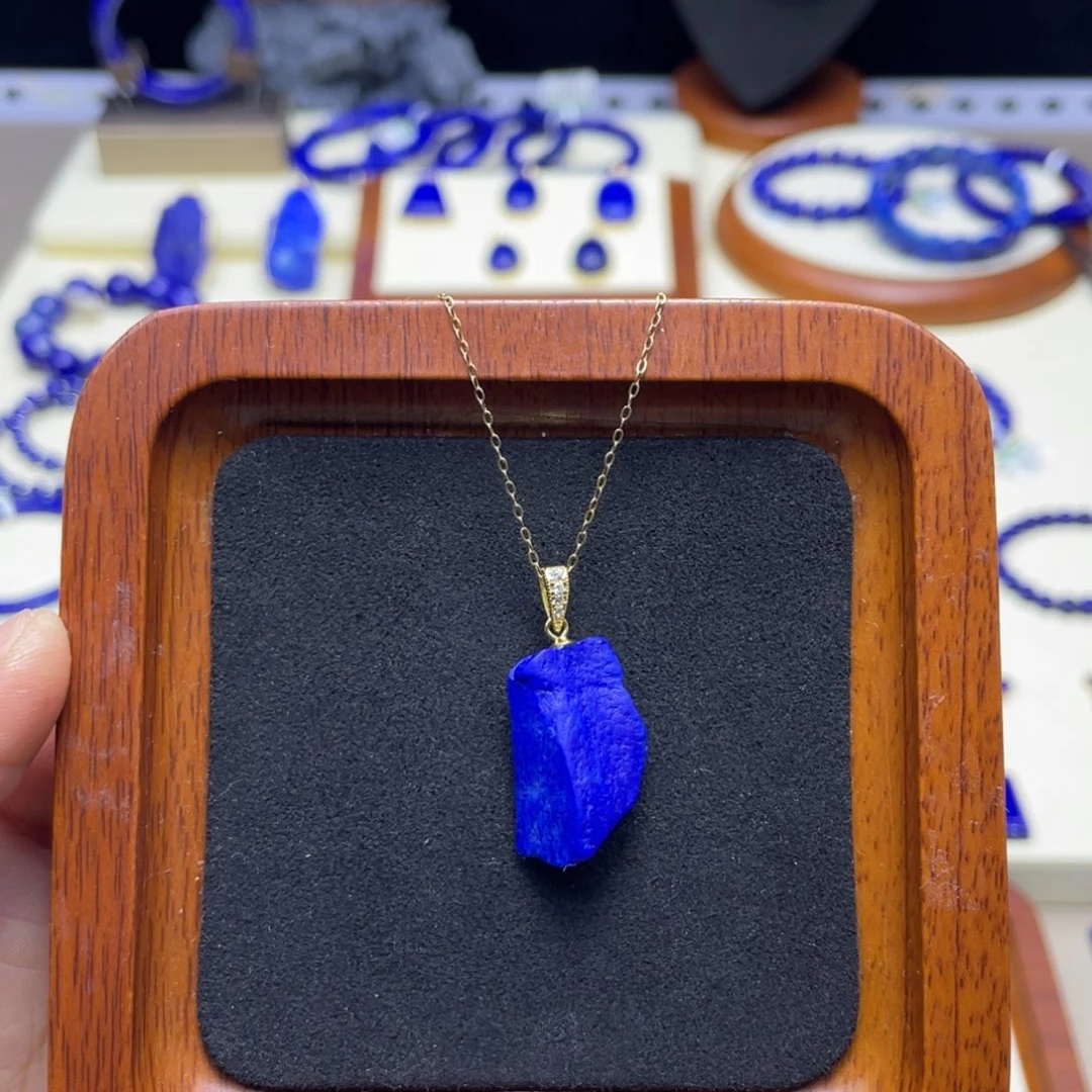 银S925镀金镶嵌青金石高品原石吊坠