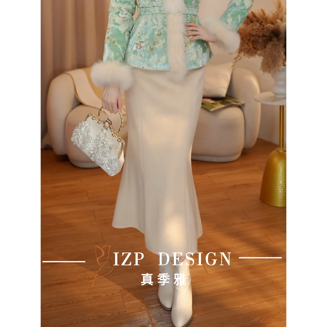 IZP真季雅【鱼尾半裙】【青川赋】白鹅绒羽绒服新中式国风气质PM82701
