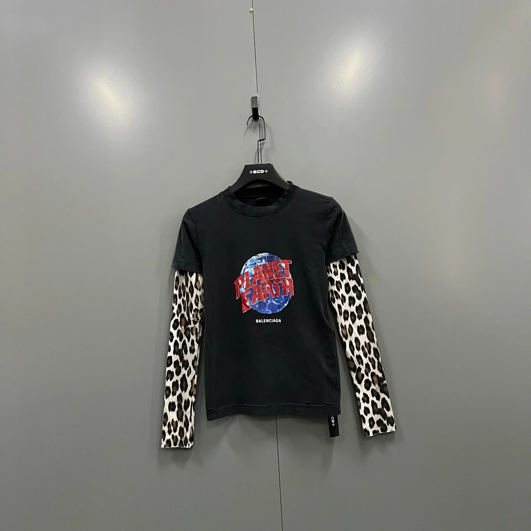 99新 Balenciaga/巴黎世家 楠 拼接狮子座斑点长袖 M码/017727