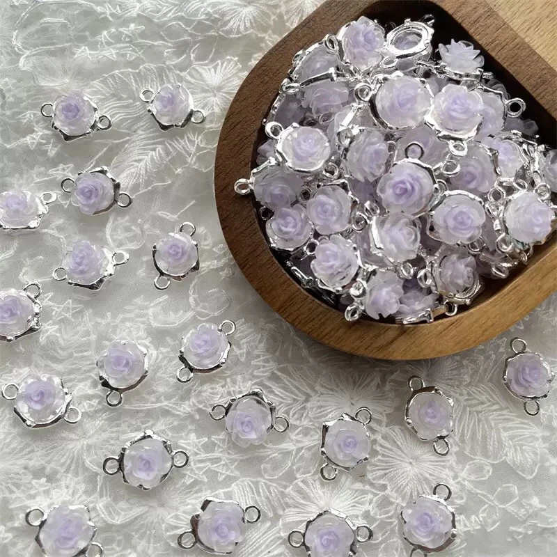 (洁雨饰品 DIY)  P1004紫色系ins玫瑰花双孔吊坠合金配