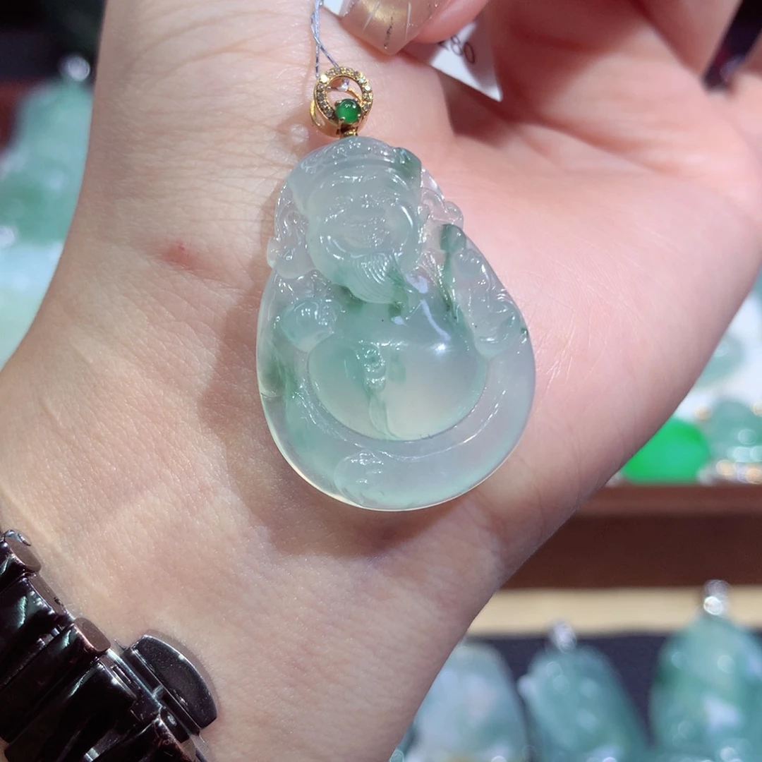 吊坠(不含链)18K金镶嵌翡翠