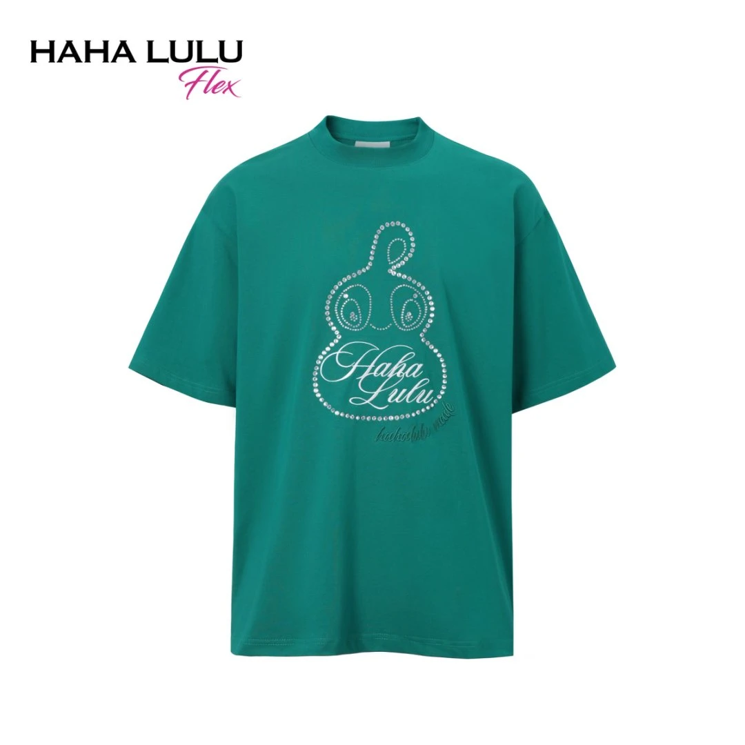 HAHALULU 25SS轻奢感烫钻刺绣高级感T恤廓形百搭男女短袖 HL050