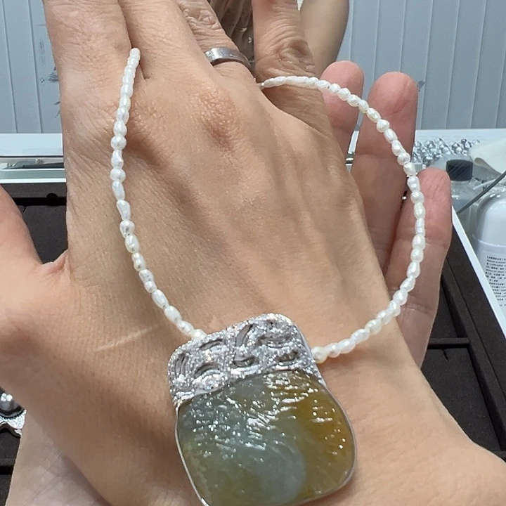 颈饰银S925镶嵌海水珍珠毛*茸