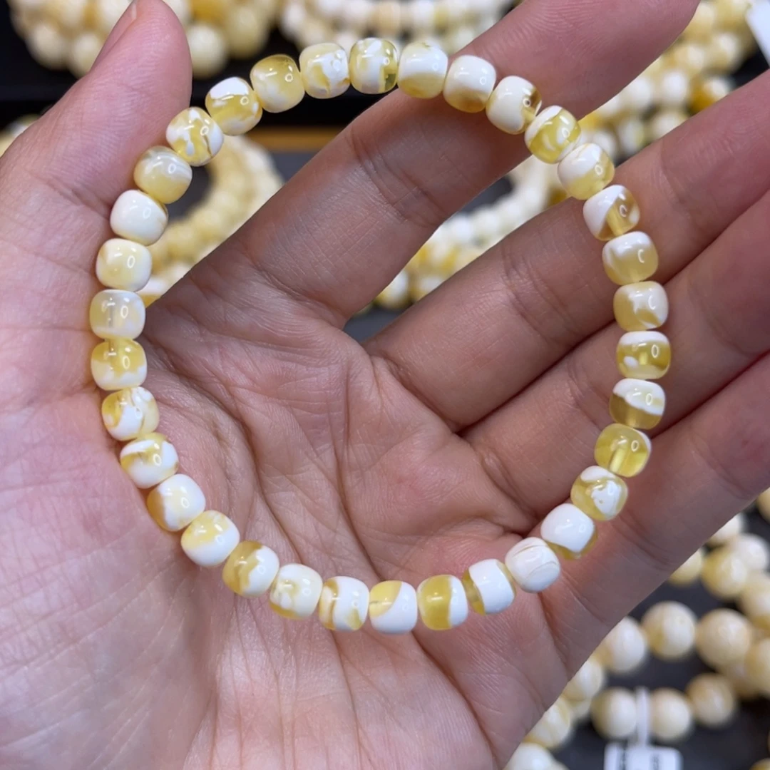 蜜蜡未镶嵌手链6x5.5mm金漆白