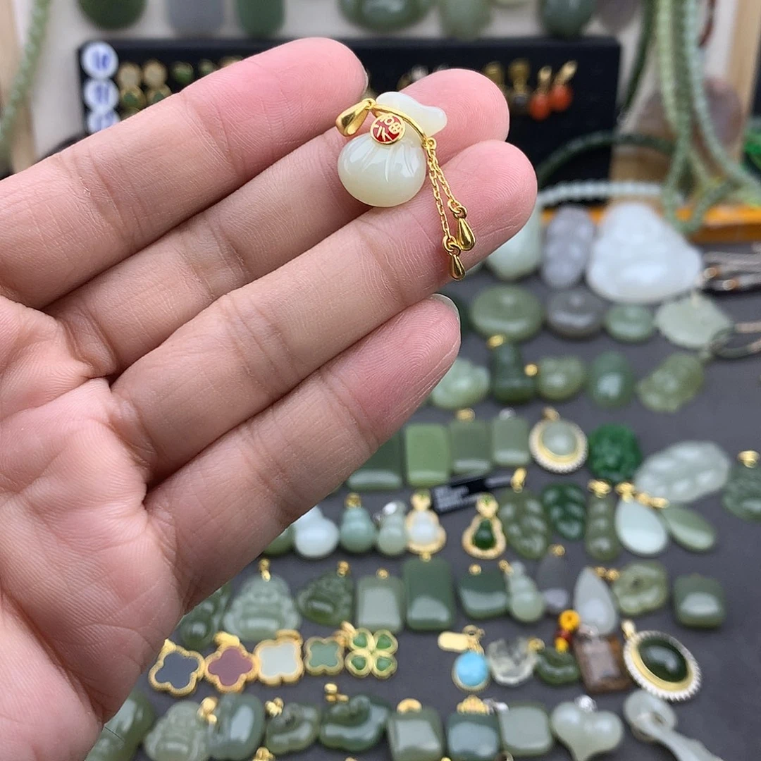 和田玉银S925镶嵌吊坠(不含链)