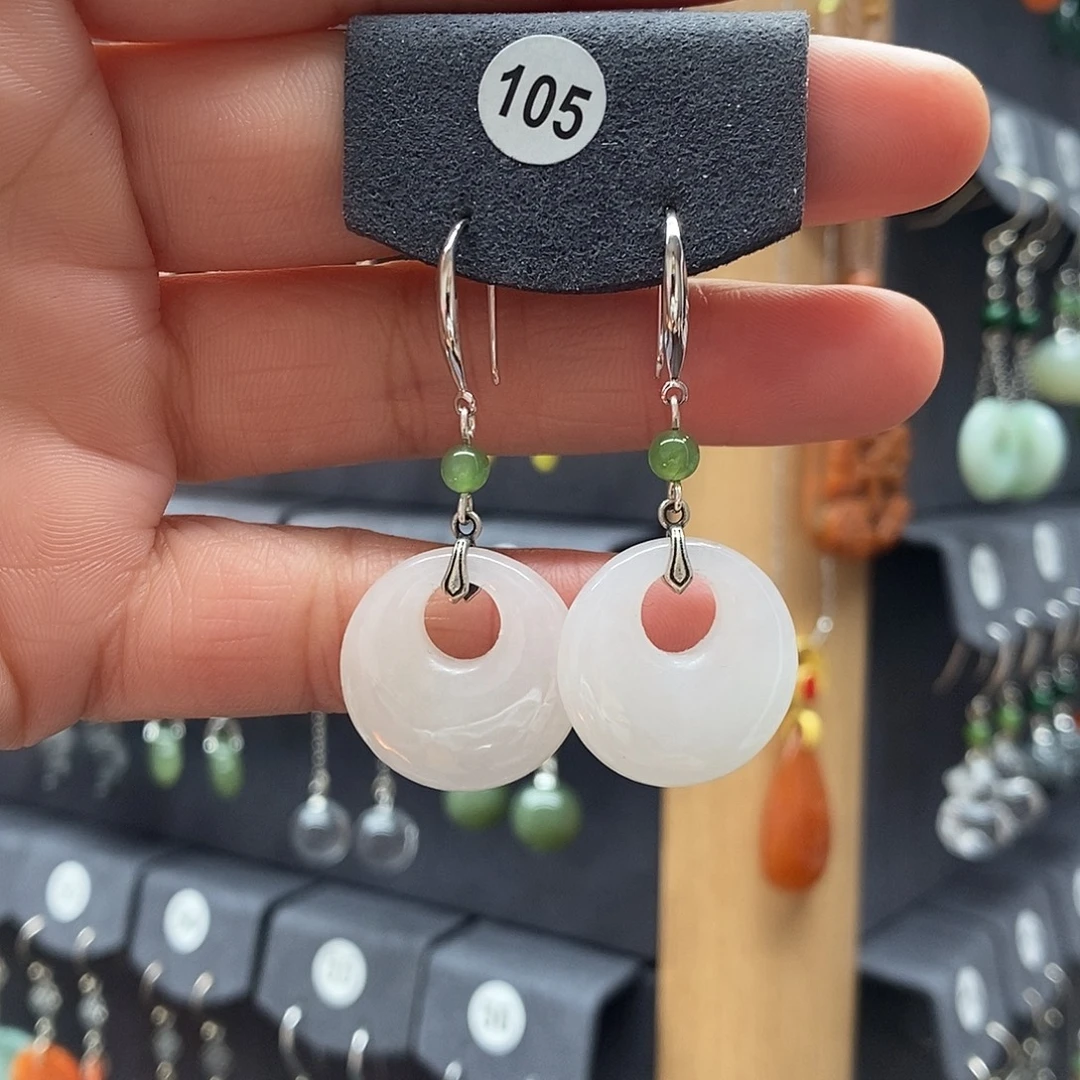 和田玉银S925镶嵌耳饰