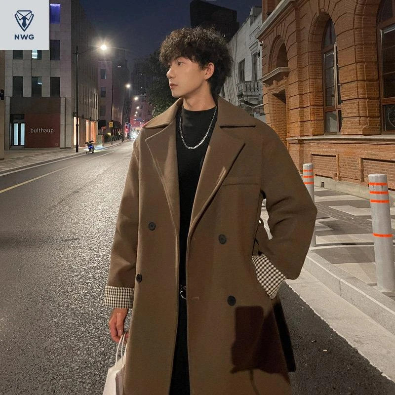 秋冬加厚网红毛呢大衣男百搭宽松中长款呢子风衣痞帅过膝外套潮流